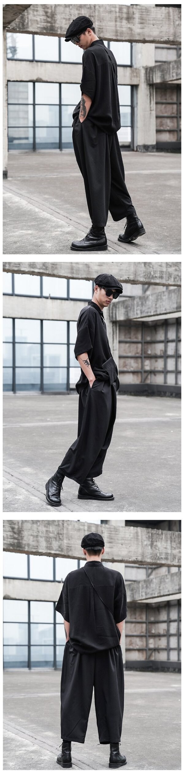 Dark Japanese Style Loose Pleated Straight Tube Men's Casual Pants