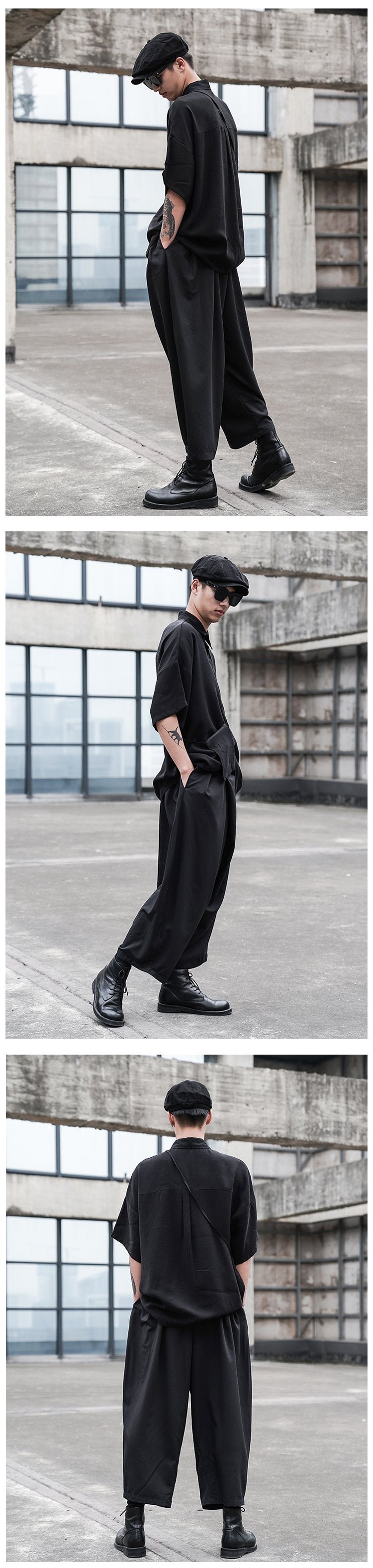 Dark Japanese Style Loose Pleated Straight Tube Men's Casual Pants
