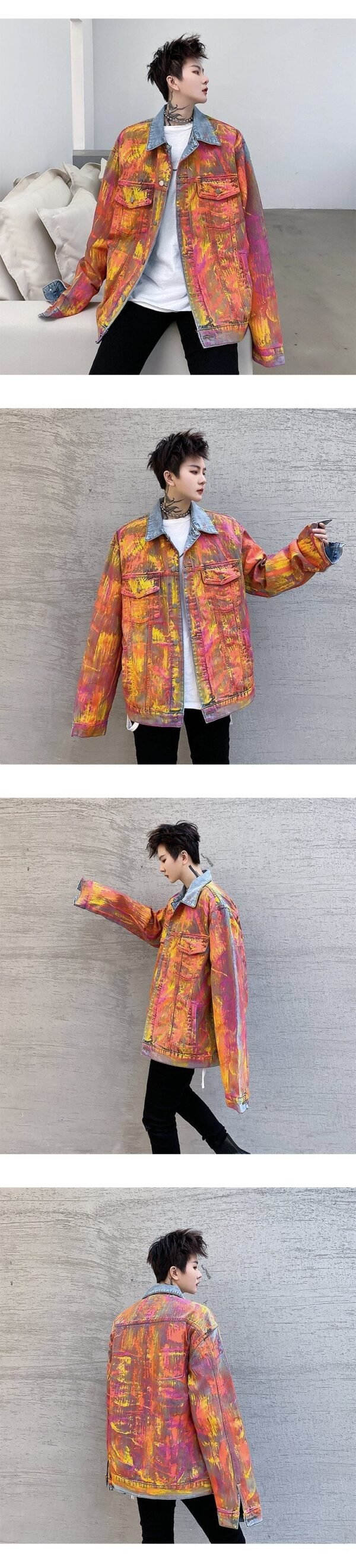 8041-P115 Street Personality Splash Paint Denim Jacket