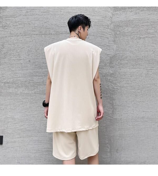 KK1612/P110 Pure Color Shoulder Pad Vest Shorts Set
