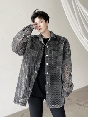 KK1662/P115 Mesh Hollow Edging Solid Color Loose Sunscreen Windbreaker Jacket