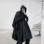 687 Yamamoto Dark Wind High Set Three Dimensional Pattern Hooded Cloak Medium Long Windbreaker Trend