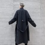 F419 New Men's Long Windbreaker Stand Collar Over The Knee Loose Trendy Casual Jacket