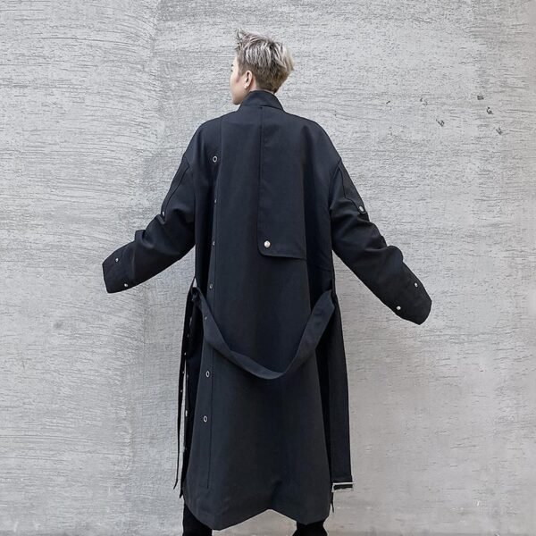 F419 New Men's Long Windbreaker Stand Collar Over The Knee Loose Trendy Casual Jacket