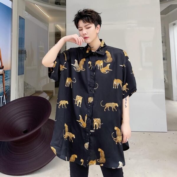 KK1684/P85 Animal Print Loose Short Sleeve Shirt