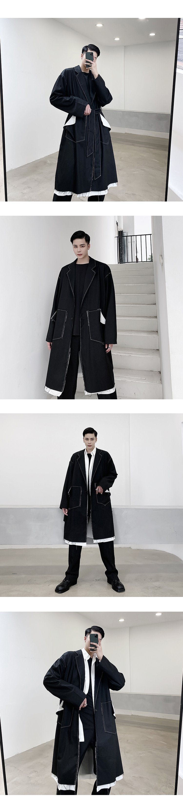 7622-P145 Yamamoto Dark Cut Raw Edge Retro Fashionable Trench Coat