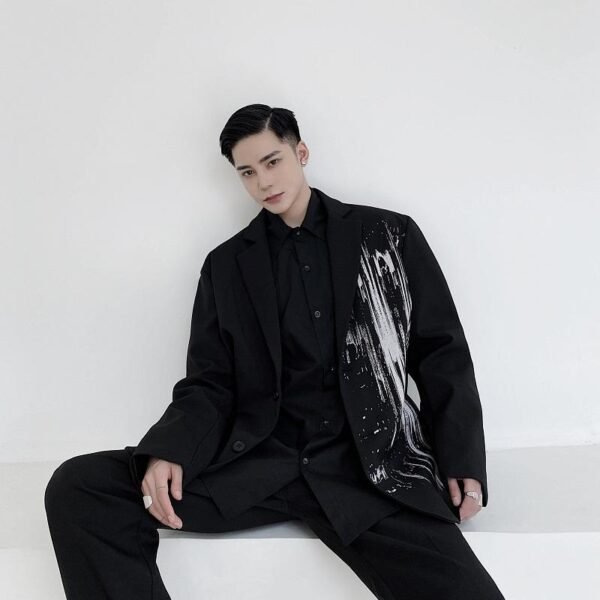 P115 Dark Pioneer Graffiti Print Personality Baggy Suit Jacket