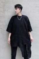 KK1624/P75 Asymmetrical Loose T-shirt with Crumpled Fabric Hem