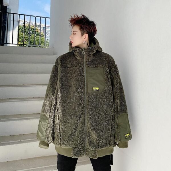 W205P125 Lambswool Jacket Handsome Hooded Thickened Cotton-padded Casual Jacket