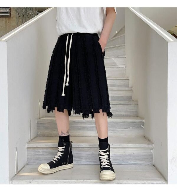 Kk1611 / P90 solid color patchwork design hair beard denim shorts