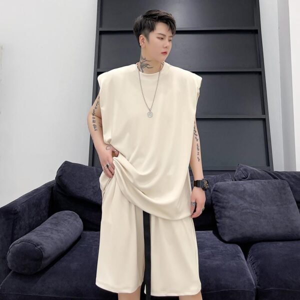 KK1612/P110 Pure Color Shoulder Pad Vest Shorts Set
