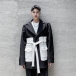 P140 Design Dark Minority Contrast Pocket Suit for Men