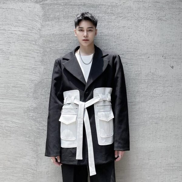 P140 Design Dark Minority Contrast Pocket Suit for Men