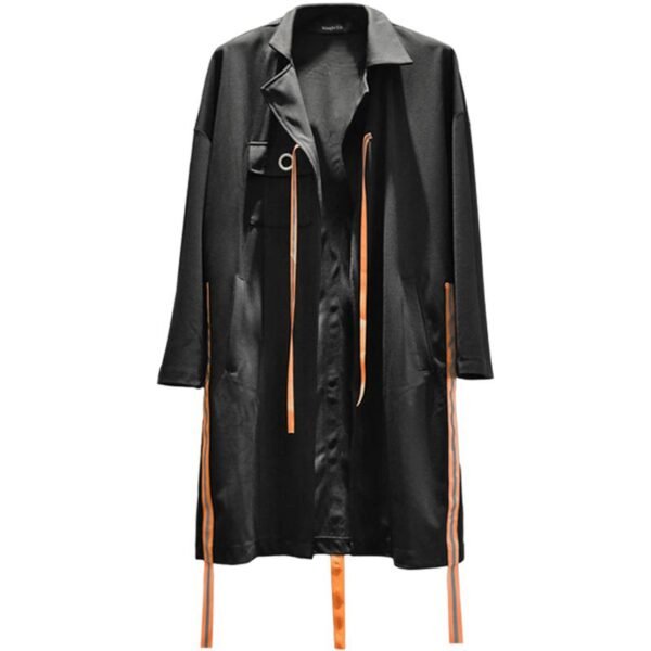Streetwear Long Black Cardigan Windbreaker Jacket for Men