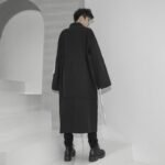 Men's Tide Long Windbreaker Jacket Long Coat Drawstring Jacket