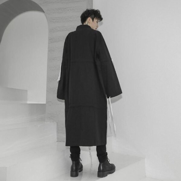 Men's Tide Long Windbreaker Jacket Long Coat Drawstring Jacket