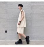 KK1612/P110 Pure Color Shoulder Pad Vest Shorts Set