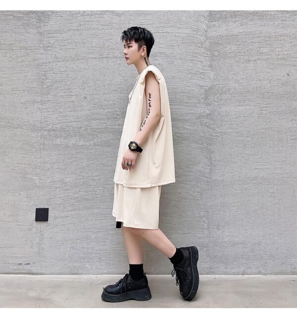 KK1612/P110 Pure Color Shoulder Pad Vest Shorts Set