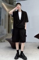 KK1614/P125 Solid Color Crumpled Lapel Shorts Suit