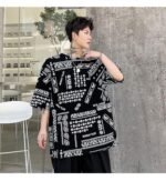 KK1656/P70 Letter Cashew Flower Printed Loose T-shirt