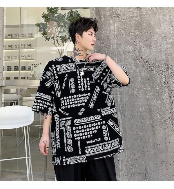 KK1656/P70 Letter Cashew Flower Printed Loose T-shirt