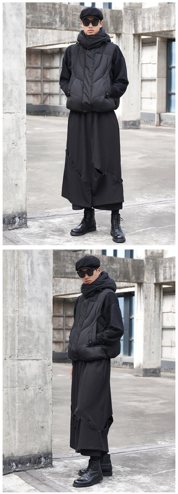 X090P95 Original Design Dark Black Mountain Yoji Style Loose Double Wide-leg Cropped Culottes