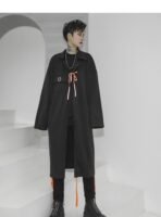 Streetwear Long Black Cardigan Windbreaker Jacket for Men