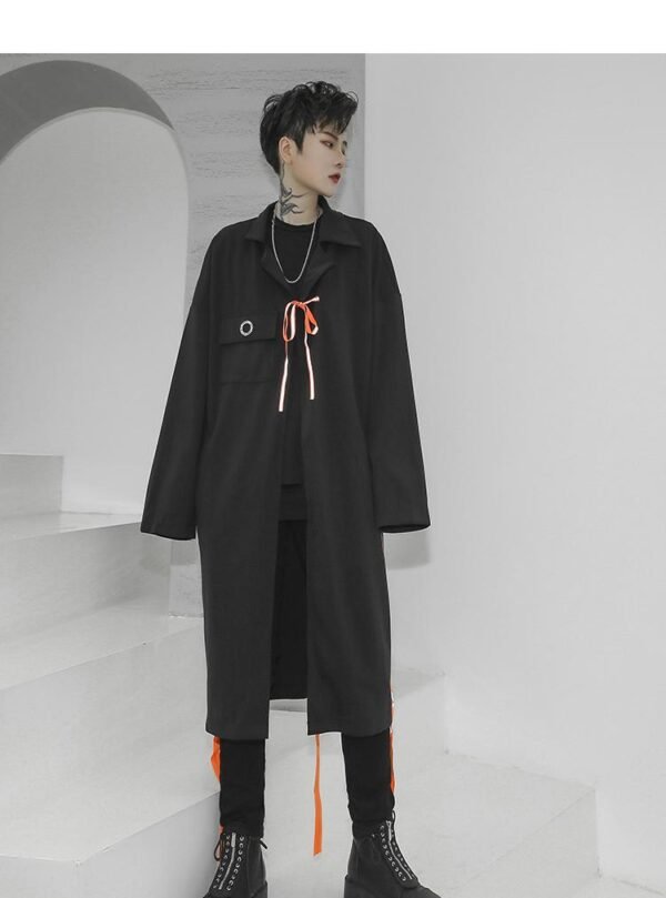 Streetwear Long Black Cardigan Windbreaker Jacket for Men
