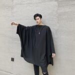 KK932/P75 Solid Color Side Slit Raglan Sleeve Loose Large-fit Men's Long Sleeve T-Shirt