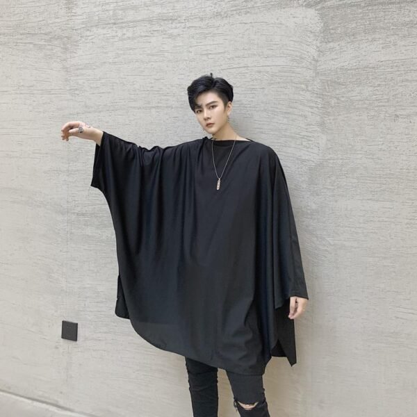 KK932/P75 Solid Color Side Slit Raglan Sleeve Loose Large-fit Men's Long Sleeve T-Shirt