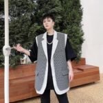 KK1631/P150 Lattice Stitching Contrast Color Fake Two-piece Vest