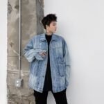 8038-P90 Big Pocket Striped Denim Jacket