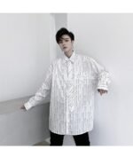 KK1452 Letter Printing Fixed Tie Design Men's Loose Long Sleeve Shirt