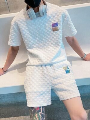 Waffle Plaid Short Sleeve T-Shirt Tracksuit