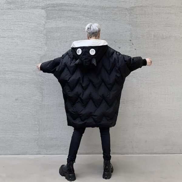 KK1300P210 Winter Contrast Color Double-hat Design Men's Loose Mid-length Cotton Coat