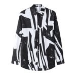 CS16-P70 Niche Design Long-sleeved Black and White Floral Shirt