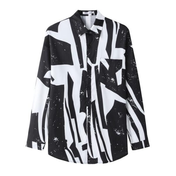 CS16-P70 Niche Design Long-sleeved Black and White Floral Shirt