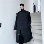 P160 Dark Black Men's Windbreaker Mid-length Jacket Men