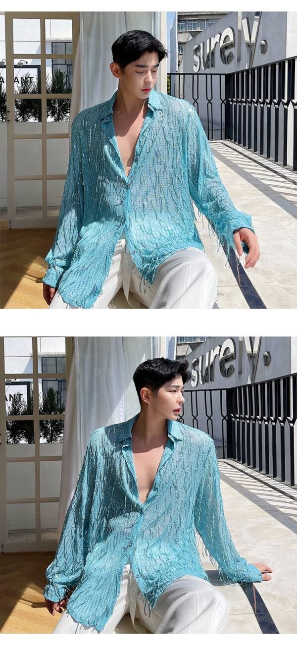 H1022 P105 Heavy Craft Irregular Sequin Tassel Shirt