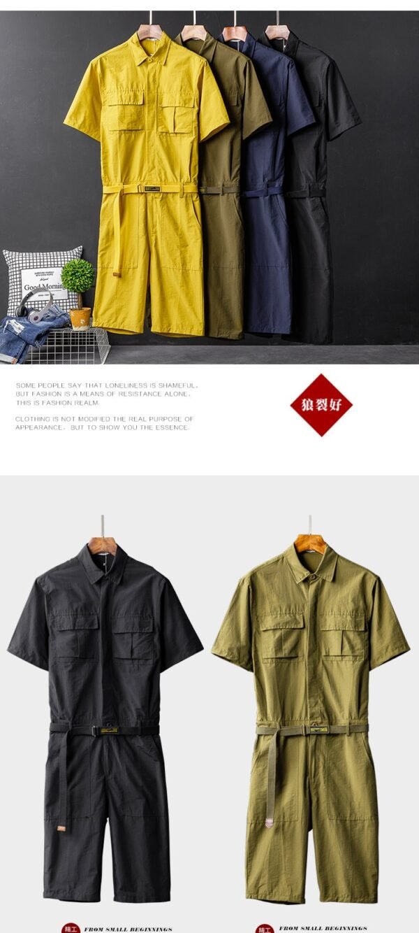 Korean Version of The British Body Suit Men's Summer Short-sleeved Shirt Jumpsuit