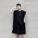 KK1612/P110 Pure Color Shoulder Pad Vest Shorts Set