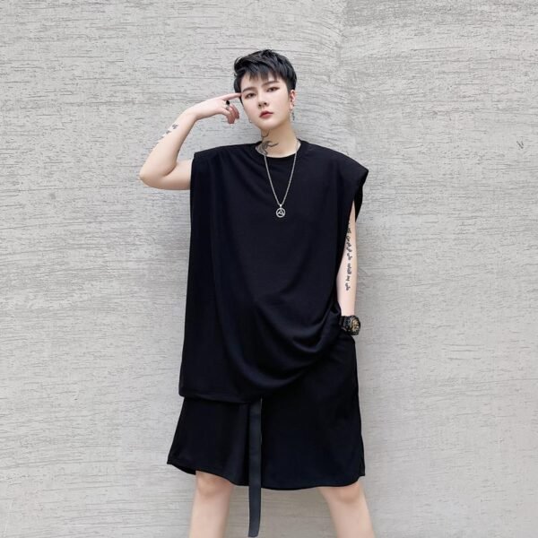 KK1612/P110 Pure Color Shoulder Pad Vest Shorts Set