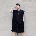 KK1612/P110 Pure Color Shoulder Pad Vest Shorts Set