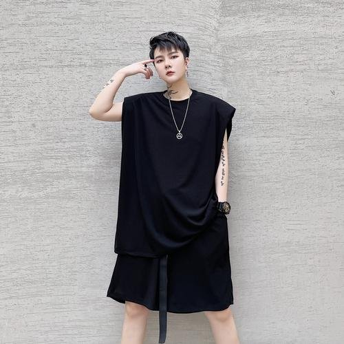 KK1612/P110 Pure Color Shoulder Pad Vest Shorts Set