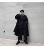 KK1284 Collar Dark Upper and Lower Fabric Large Pocket Men's Long Windshield Jacket