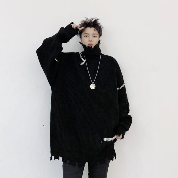 KK1570/P95 Winter Solid Color Hole High Neck Stitch Design Loose Thick Sweater