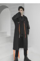 Streetwear Long Black Cardigan Windbreaker Jacket for Men
