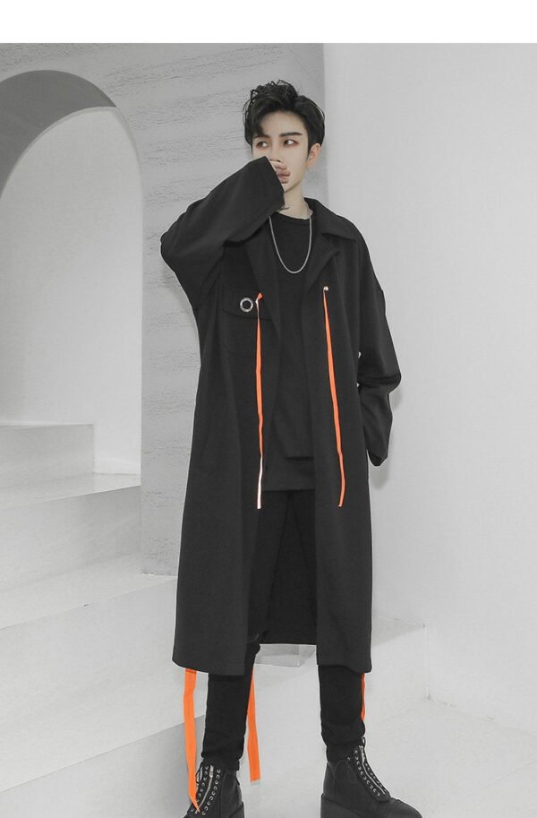 Streetwear Long Black Cardigan Windbreaker Jacket for Men