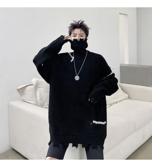 KK1570/P95 Winter Solid Color Hole High Neck Stitch Design Loose Thick Sweater
