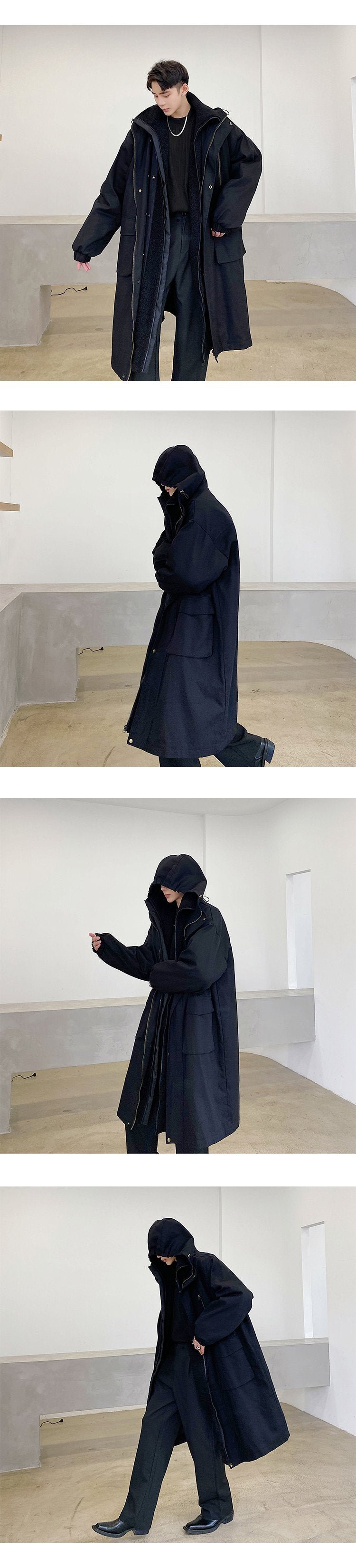 2341-P265 Korean Style Hooded Wide Cotton Coat